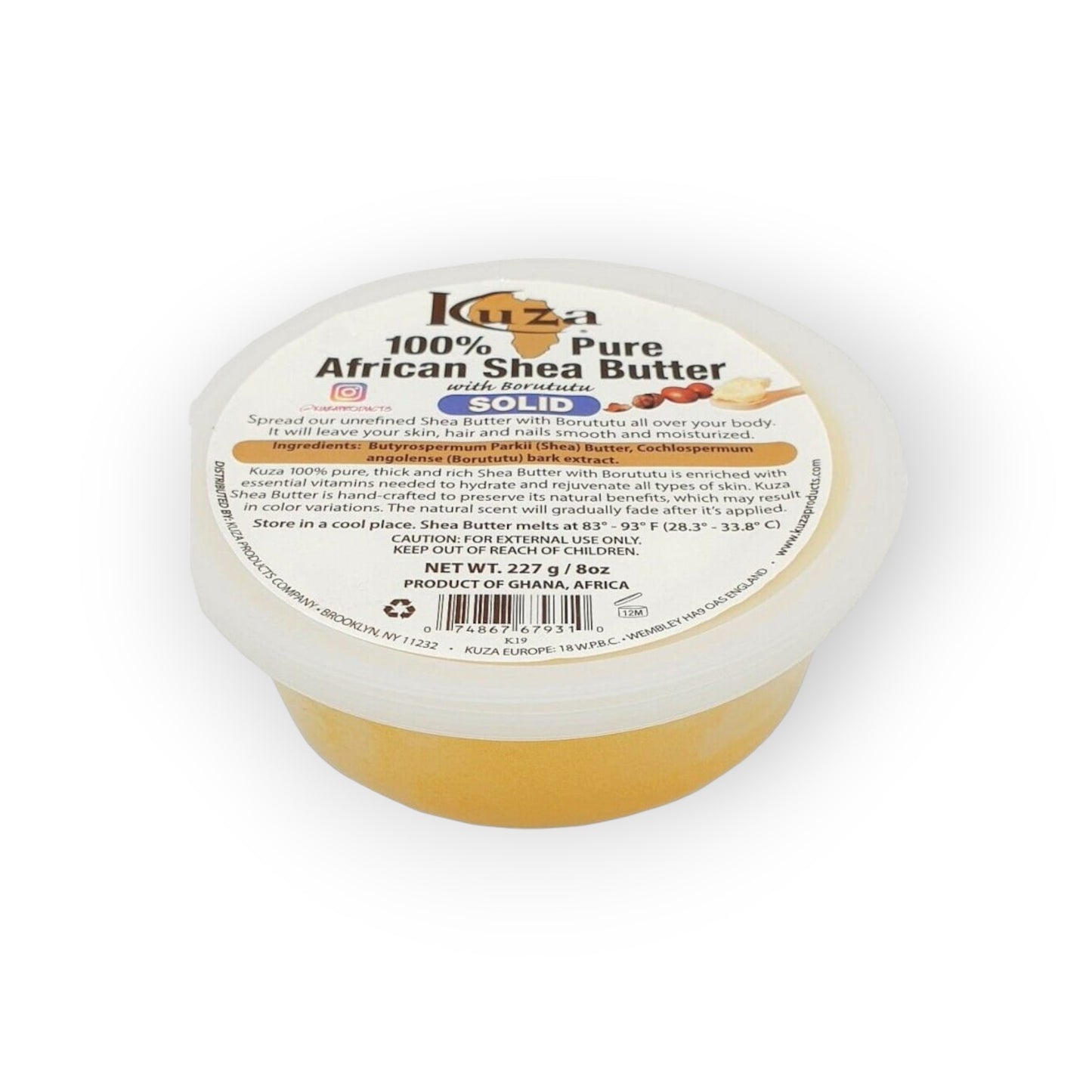 Kuza African 100% Shea Butter with Borututu Yellow Solid 227g